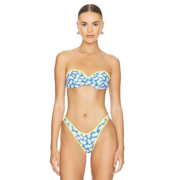 Frankies Bikinis Sweetwater Bikini Top in Blue Daisy Medium New Womens